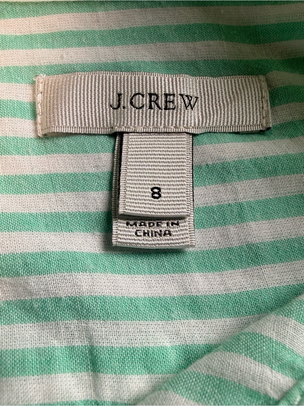 J.Crew Size 8 Mint Green White Stripe Cotton Button Down Shirt Coastal Summer - Picture 6 of 10